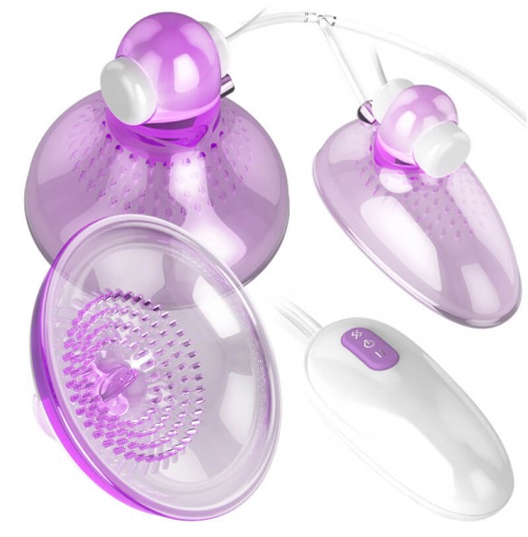 PLEASE ME - Nipple Sucker Cup + Clit Suckers Pussy Pumps With Vibrators (Chargeable - Purple)